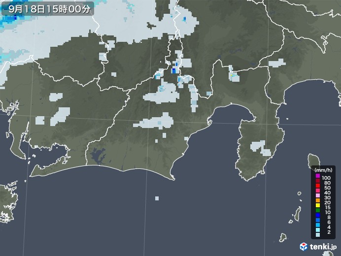 静岡県の雨雲レーダー(2020年09月18日)