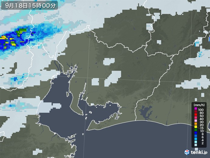 愛知県の雨雲レーダー(2020年09月18日)
