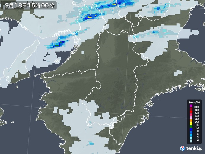 奈良県の雨雲レーダー(2020年09月18日)