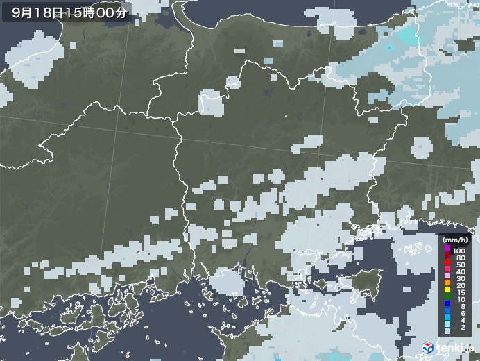 岡山県の雨雲レーダー(2020年09月18日)