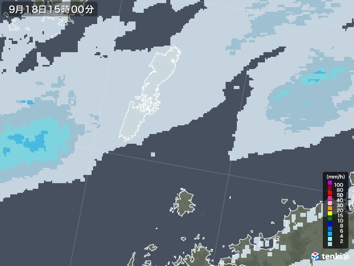 壱岐・対馬(長崎県)の雨雲レーダー(2020年09月18日)