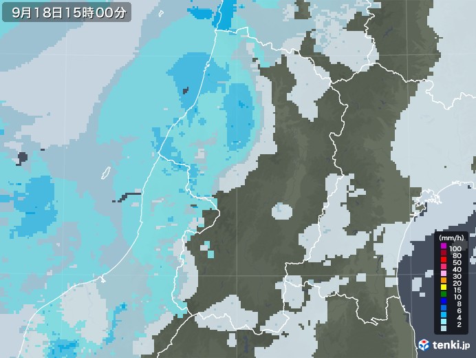 山形県の雨雲レーダー(2020年09月18日)