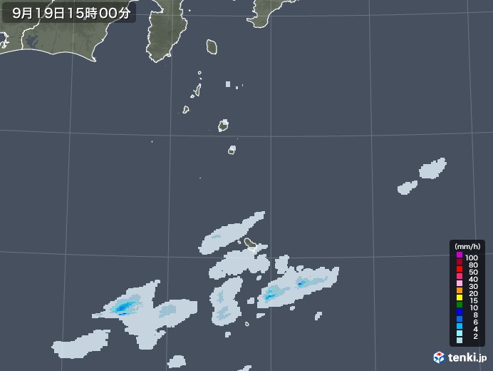 伊豆諸島(東京都)の雨雲レーダー(2020年09月19日)