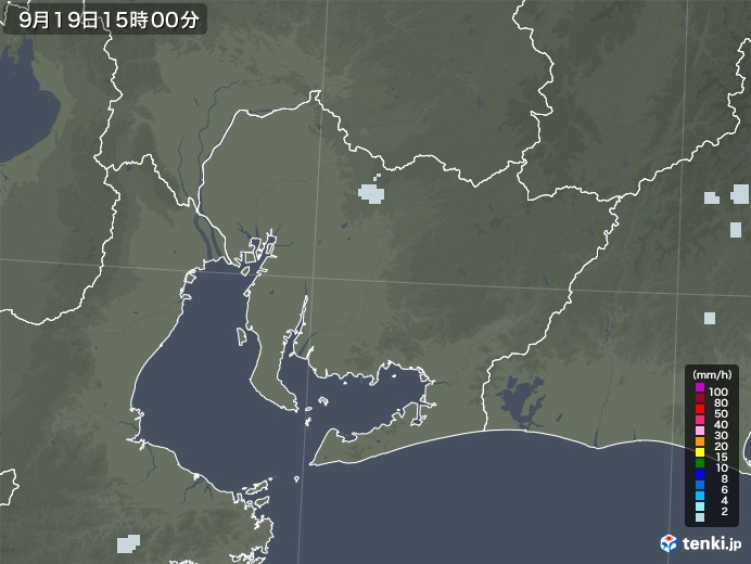 愛知県の雨雲レーダー(2020年09月19日)