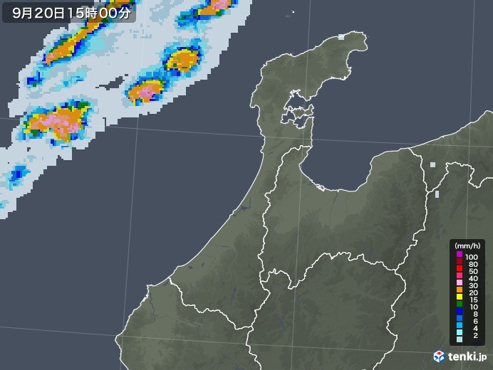 石川県の雨雲レーダー(2020年09月20日)