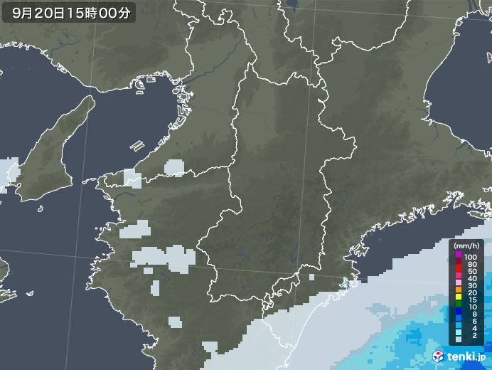 奈良県の雨雲レーダー(2020年09月20日)