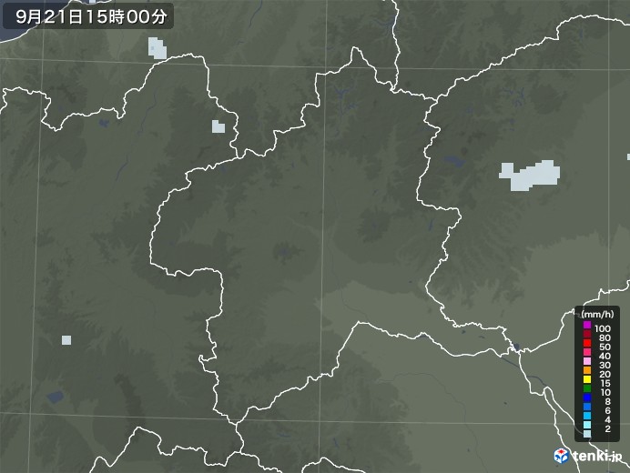 群馬県の雨雲レーダー(2020年09月21日)