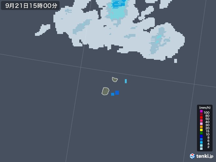 南大東島(沖縄県)の雨雲レーダー(2020年09月21日)