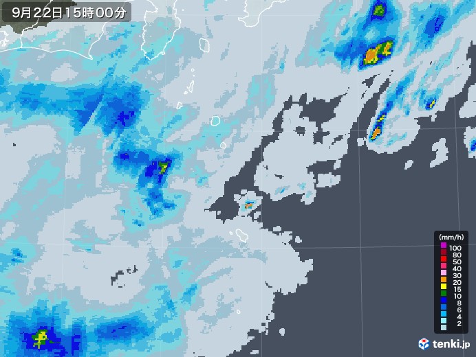 伊豆諸島(東京都)の雨雲レーダー(2020年09月22日)