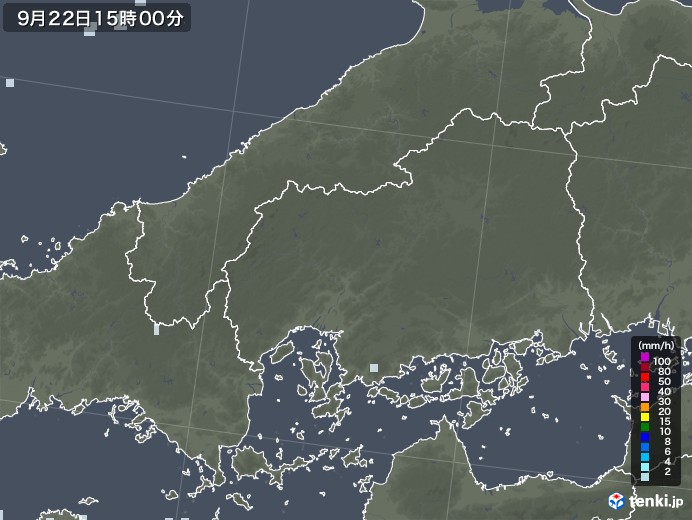 広島県の雨雲レーダー(2020年09月22日)