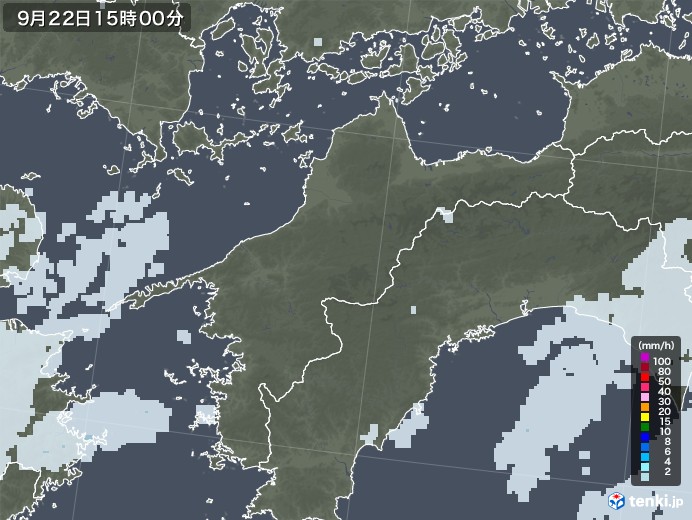 愛媛県の雨雲レーダー(2020年09月22日)