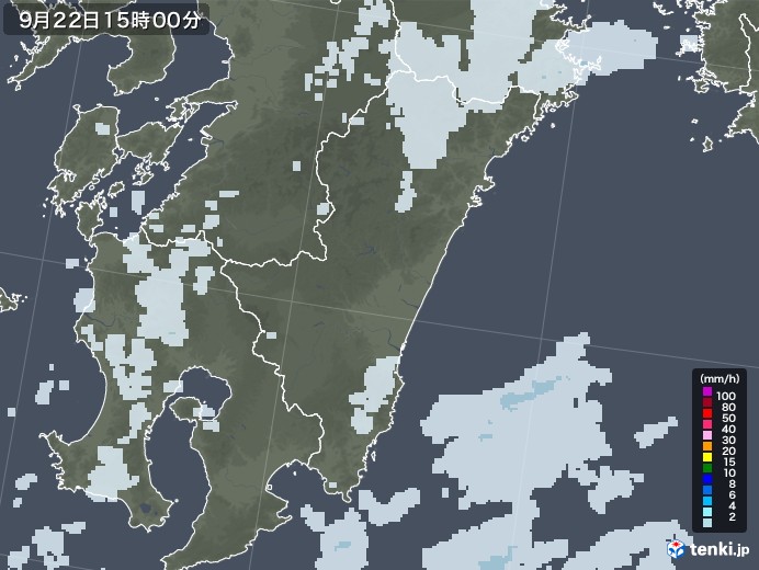 宮崎県の雨雲レーダー(2020年09月22日)