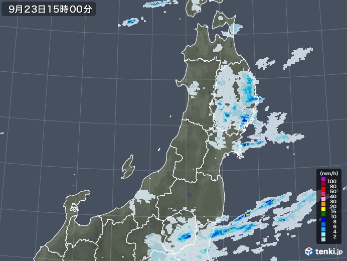 東北地方の雨雲レーダー(2020年09月23日)