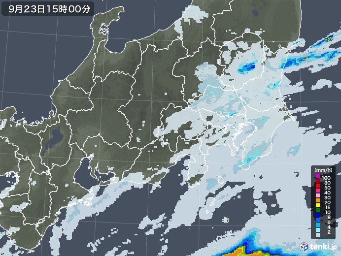 関東・甲信地方の雨雲レーダー(2020年09月23日)