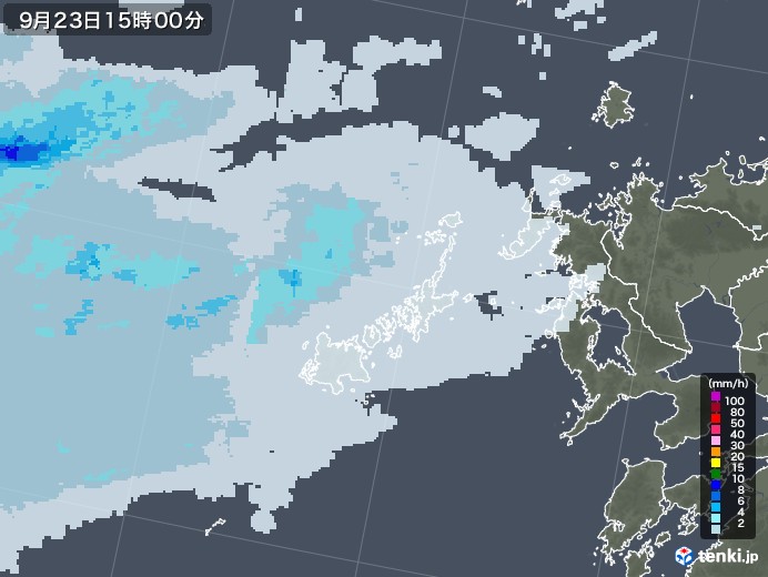 五島列島(長崎県)の雨雲レーダー(2020年09月23日)