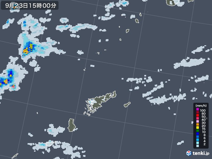 奄美諸島(鹿児島県)の雨雲レーダー(2020年09月23日)