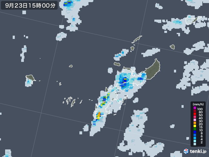 沖縄県の雨雲レーダー(2020年09月23日)