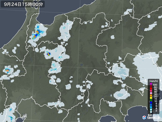 長野県の雨雲レーダー(2020年09月24日)