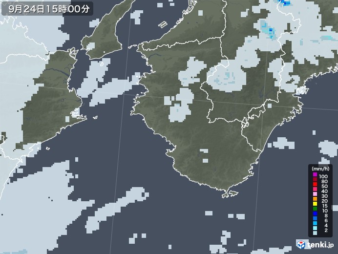 和歌山県の雨雲レーダー(2020年09月24日)