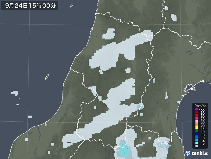 山形県の雨雲レーダー(2020年09月24日)