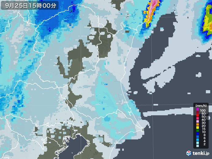 茨城県の雨雲レーダー(2020年09月25日)