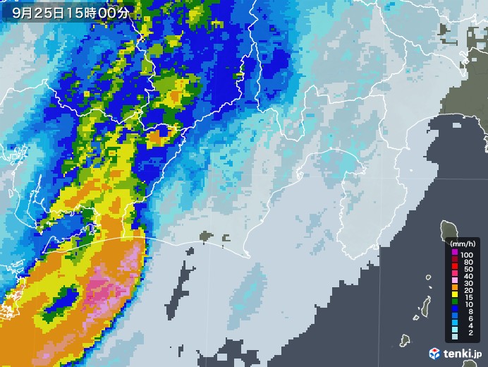 静岡県の雨雲レーダー(2020年09月25日)
