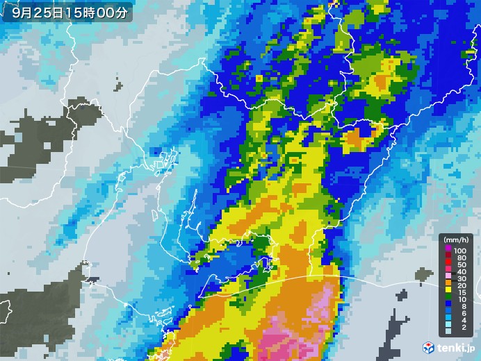 愛知県の雨雲レーダー(2020年09月25日)