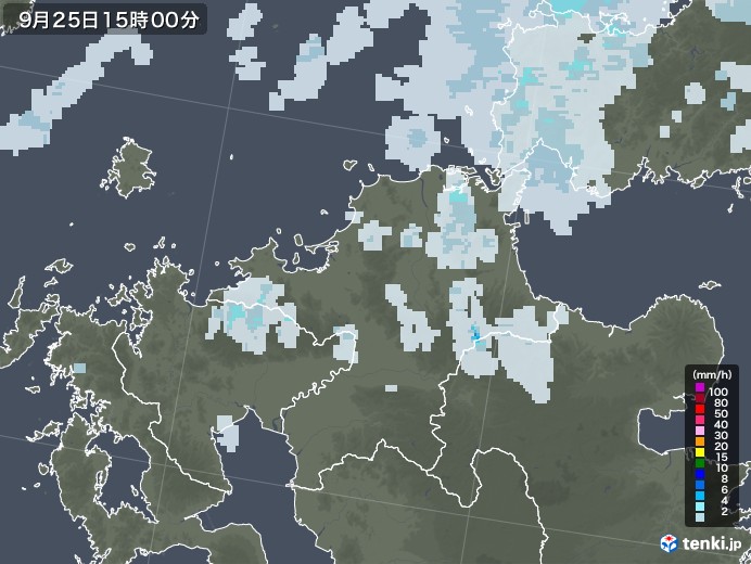 福岡県の雨雲レーダー(2020年09月25日)