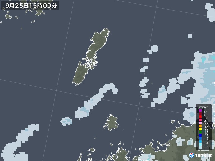 壱岐・対馬(長崎県)の雨雲レーダー(2020年09月25日)