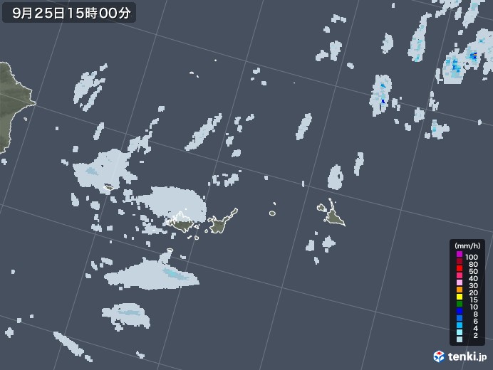 宮古・石垣・与那国(沖縄県)の雨雲レーダー(2020年09月25日)