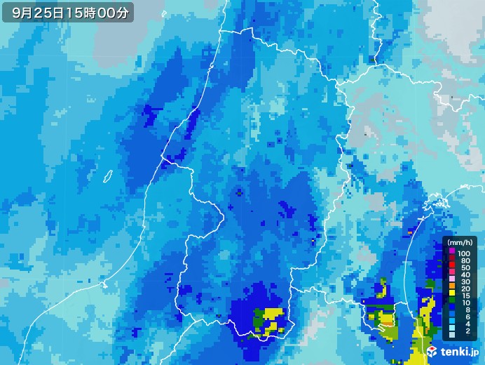 山形県の雨雲レーダー(2020年09月25日)