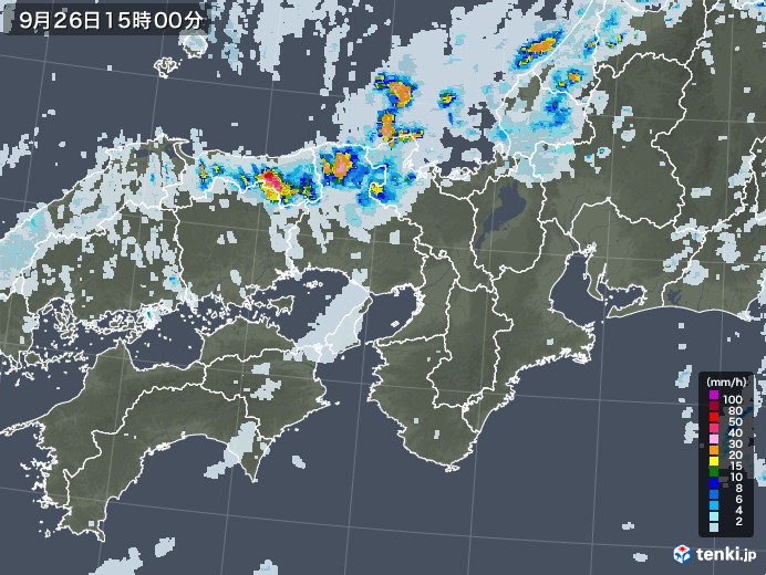 近畿地方の雨雲レーダー(2020年09月26日)
