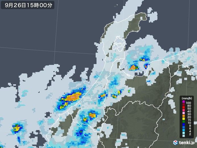 石川県の雨雲レーダー(2020年09月26日)