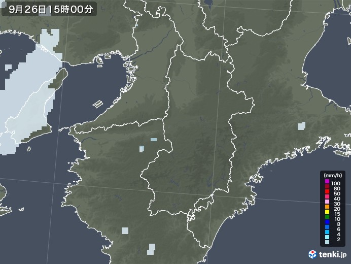 奈良県の雨雲レーダー(2020年09月26日)