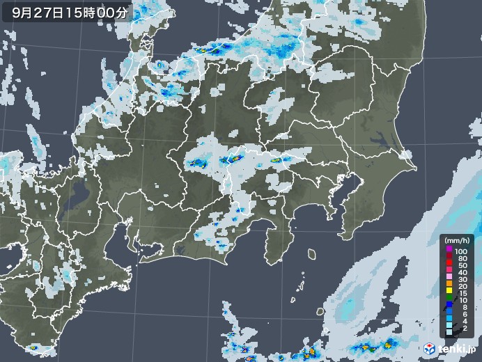 関東・甲信地方の雨雲レーダー(2020年09月27日)