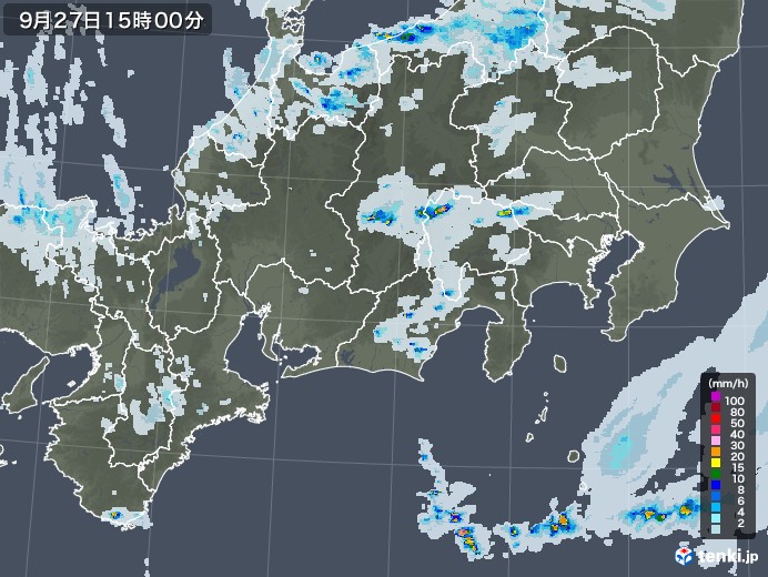 東海地方の雨雲レーダー(2020年09月27日)