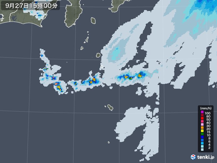 伊豆諸島(東京都)の雨雲レーダー(2020年09月27日)