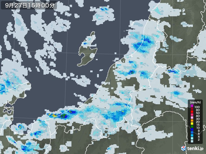 新潟県の雨雲レーダー(2020年09月27日)