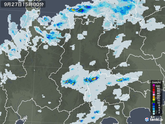 長野県の雨雲レーダー(2020年09月27日)