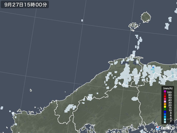 島根県の雨雲レーダー(2020年09月27日)