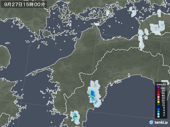 愛媛県の雨雲レーダー(2020年09月27日)