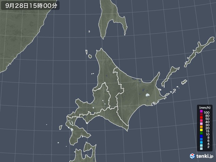 北海道地方の雨雲レーダー(2020年09月28日)
