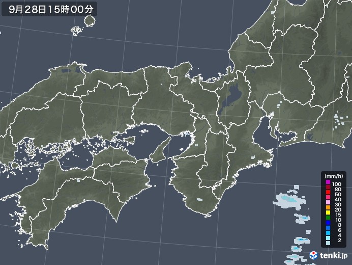 近畿地方の雨雲レーダー(2020年09月28日)