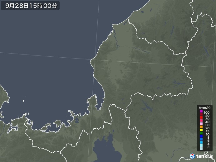 福井県の雨雲レーダー(2020年09月28日)