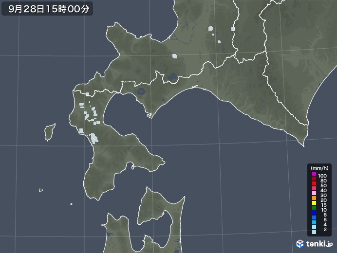 道南の雨雲レーダー(2020年09月28日)