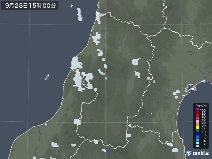 山形県の雨雲レーダー(2020年09月28日)