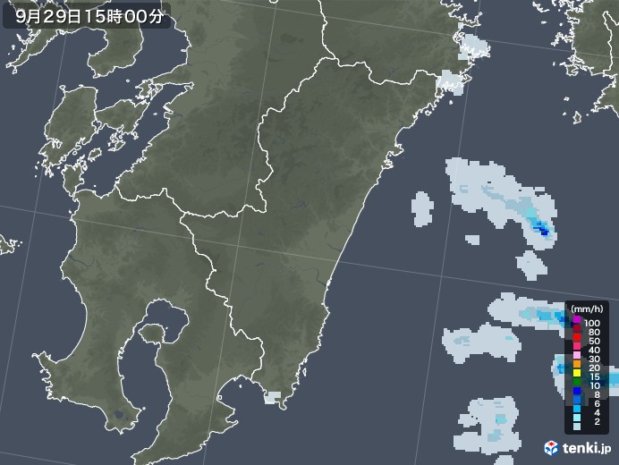 宮崎県の雨雲レーダー(2020年09月29日)