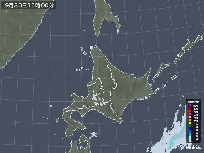 北海道地方の雨雲レーダー(2020年09月30日)