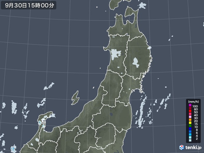 東北地方の雨雲レーダー(2020年09月30日)
