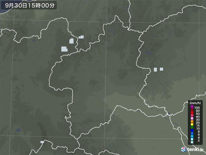 群馬県の雨雲レーダー(2020年09月30日)